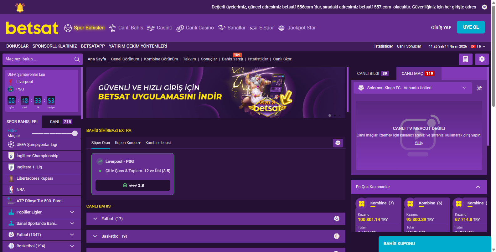Betsat Canlı Bahis Maçları ve Kupon Yapma